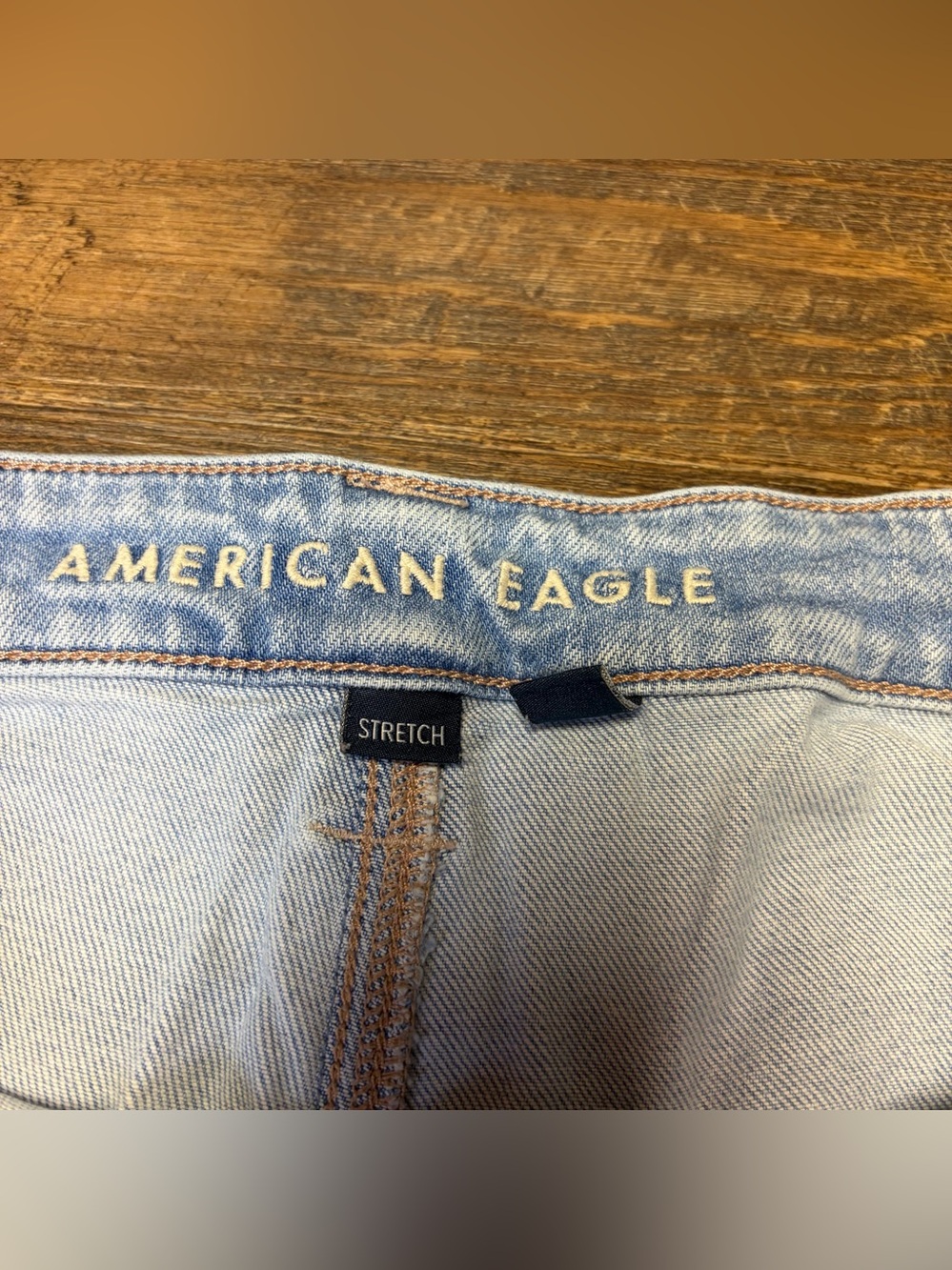 American Eagle Super High Rise Baggy Wide Leg Jeans Womens 16 Cargo Blue Stretch - Picture 5 of 10